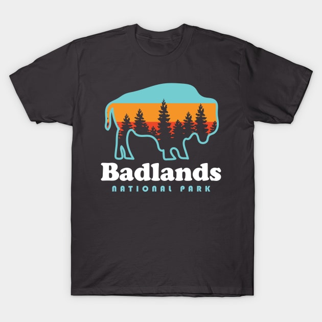 Badlands National Park Bison Retro South Dakota T-Shirt by PodDesignShop